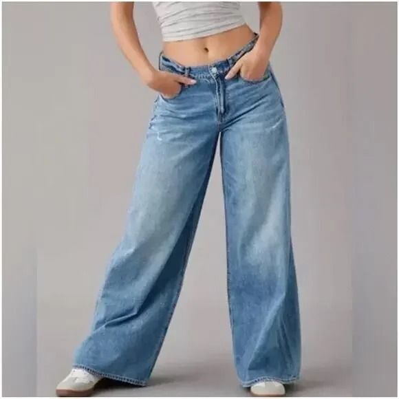American Eagle Outfitters Denim - American Eagle Stretch Super High-Rise Baggy Wide Leg Ankle Jeans Size 16R
